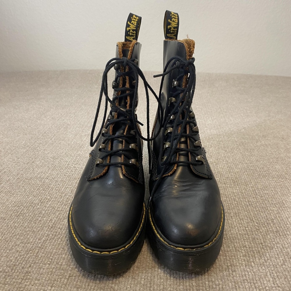 Dr. Martens Leona Boots Womens Size 7 Black Leather Combat Platform Lace Up Y2K - Picture 4 of 11
